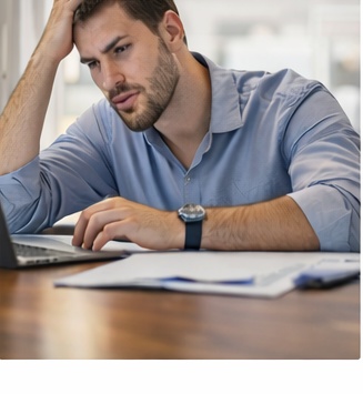 Sales professional reviewing career materials on a laptop in a clean office